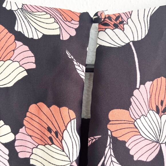 Who What Wear Dress Size L Black w/ Pink Cream Orange Floral Pattern Bell Sleeve - Picture 6 of 12